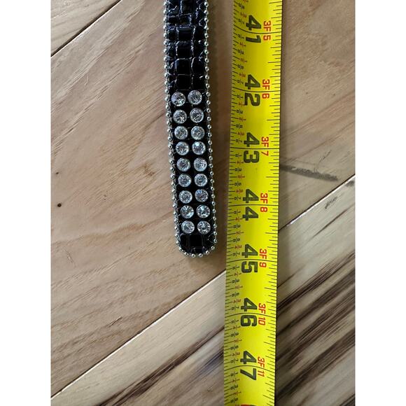 Skinny Black Patent Leather Belt with double row of Rhinestones Medium/Large NEW - Picture 5 of 7